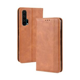 Magnetic Buckle Retro Crazy Horse Texture Horizontal Flip Leather Case for HUAWEI Honor 20pro , with Holder & Card Slots & Photo Frame(Brown)