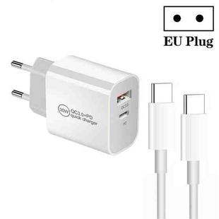 PD30W USB-C / Type-C + QC3.0 USB Dual Port Charger with 1m Type-C to Type-C Data Cable, EU Plug