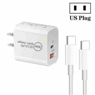 PD30W USB-C / Type-C + QC3.0 USB Dual Port Charger with 1m Type-C to Type-C Data Cable, US Plug