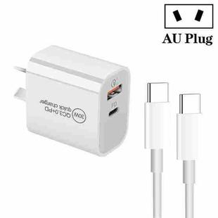 PD30W USB-C / Type-C + QC3.0 USB Dual Port Charger with 1m Type-C to Type-C Data Cable, AU Plug