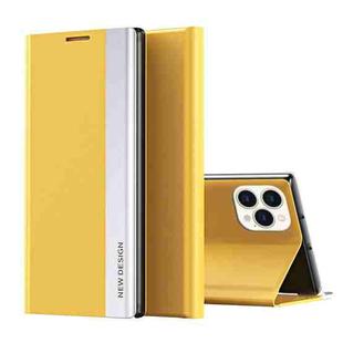 For iPhone 15 Pro Side Electroplated Adsorption Leather Phone Case(Yellow)