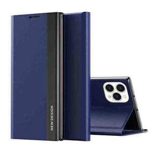 For iPhone 15 Pro Max Side Electroplated Adsorption Leather Phone Case(Dark Blue)