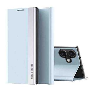 For iPhone 16 Plus Side Electroplated Adsorption Leather Phone Case(Light Blue)