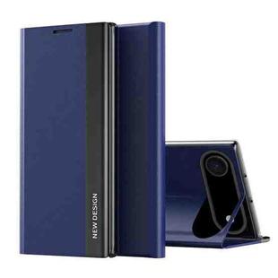For iPhone 17 Air Side Electroplated Adsorption Leather Phone Case(Dark Blue)