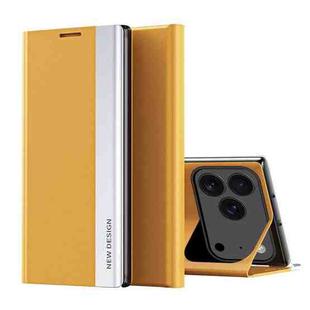 For iPhone 17 Pro Max Side Electroplated Adsorption Leather Phone Case(Yellow)