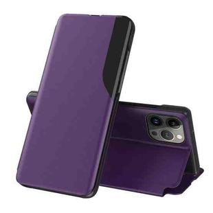 For iPhone 16 Pro Max Side Display Flip Leather Phone Case(Purple)