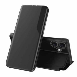 For iPhone 16 Plus Side Display Flip Leather Phone Case(Black)