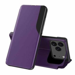For iPhone 17 Pro Max Side Display Flip Leather Phone Case(Purple)
