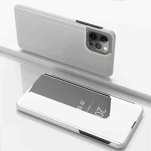 For iPhone 15 Pro Plated Mirror Horizontal Flip Leather Phone Case with Holder(Silver)