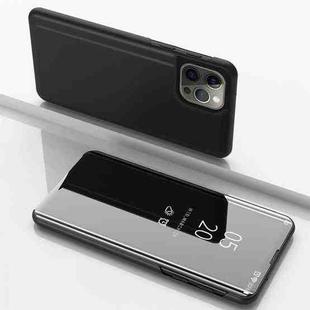 For iPhone 15 Pro Max Plated Mirror Horizontal Flip Leather Phone Case with Holder(Black)