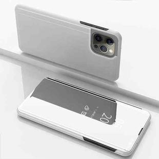 For iPhone 16 Pro Plated Mirror Horizontal Flip Leather Phone Case with Holder(Silver)