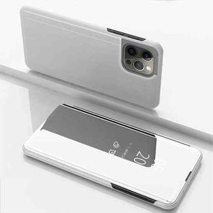 For iPhone 16 Pro Max Plated Mirror Horizontal Flip Leather Phone Case with Holder(Silver)