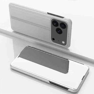 For iPhone 17 Pro Max Plated Mirror Horizontal Flip Leather Phone Case with Holder(Silver)