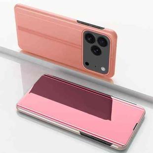 For iPhone 17 Pro Max Plated Mirror Horizontal Flip Leather Phone Case with Holder(Rose Gold)