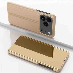 For iPhone 17 Pro Max Plated Mirror Horizontal Flip Leather Phone Case with Holder(Gold)