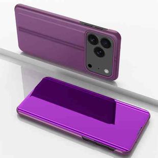 For iPhone 17 Pro Max Plated Mirror Horizontal Flip Leather Phone Case with Holder(Purple)