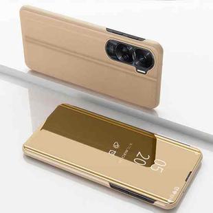 For Honor 90 Lite Plated Mirror Horizontal Flip Leather Phone Case with Holder(Gold)