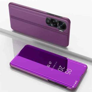 For Honor 90 Lite Plated Mirror Horizontal Flip Leather Phone Case with Holder(Purple)