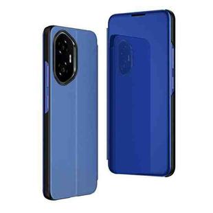 For Honor 300 Pro Plated Mirror Horizontal Flip Leather Phone Case with Holder(Blue)