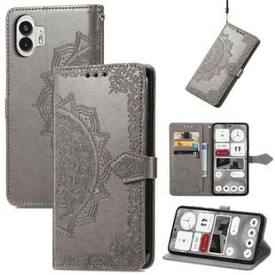 For Nothing Phone 2 Mandala Flower Embossed Leather Phone Case(Grey)