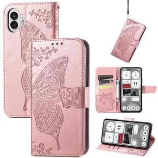 For Nothing Phone 2 Butterfly Flower Embossed Horizontal Flip Leather Case(Rose Gold)