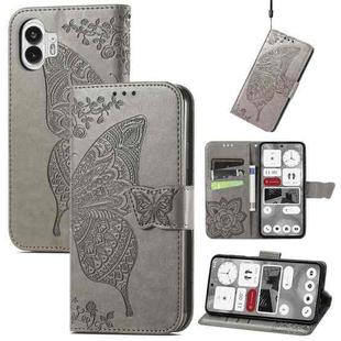 For Nothing Phone 2 Butterfly Flower Embossed Horizontal Flip Leather Case(Grey)