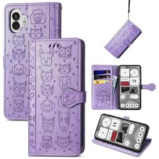 For Nothing Phone 2 Cat and Dog Embossed Leather Phone Case(Purple)