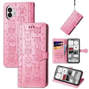 For Nothing Phone 2 Cat and Dog Embossed Leather Phone Case(pink)