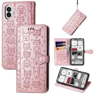 For Nothing Phone 2 Cat and Dog Embossed Leather Phone Case(Rose  Gold)