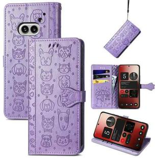 For Nothing Phone 2a Cat and Dog Embossed Leather Phone Case(Purple)