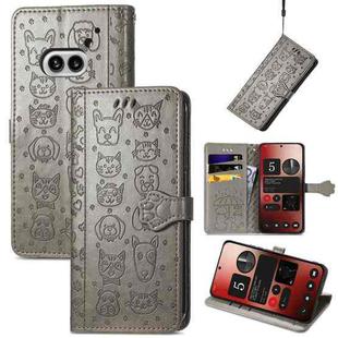 For Nothing Phone 2a Cat and Dog Embossed Leather Phone Case(Grey)