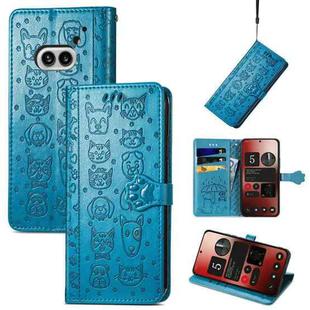 For Nothing Phone 2a Cat and Dog Embossed Leather Phone Case(Blue)