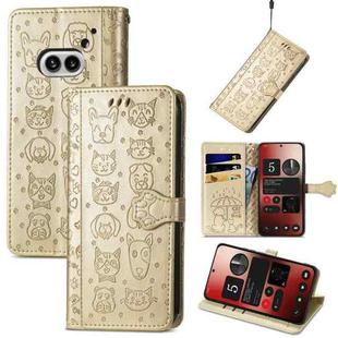 For Nothing Phone 2a Cat and Dog Embossed Leather Phone Case(Gold)