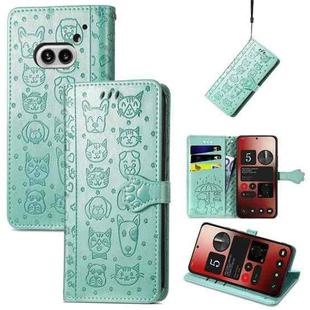For Nothing Phone 2a Cat and Dog Embossed Leather Phone Case(Green)
