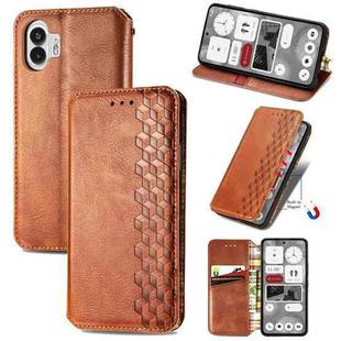 For Nothing Phone 2 Cubic Grid Pressed Magnetic Leather Phone Case(Brown)