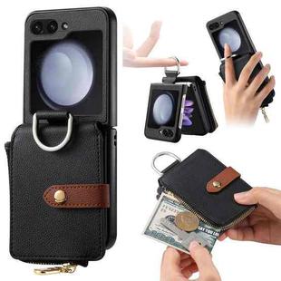 For Samsung Galaxy Z Flip5 5G Vertical Flip Zipper Wallet Ring Leather Phone Case(Black)