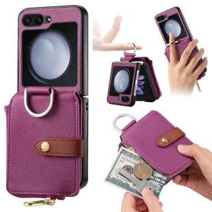 For Samsung Galaxy Z Flip5 5G Vertical Flip Zipper Wallet Ring Leather Phone Case(Purple)