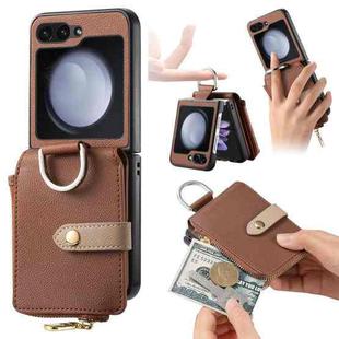 For Samsung Galaxy Z Flip5 5G Vertical Flip Zipper Wallet Ring Leather Phone Case(Brown)