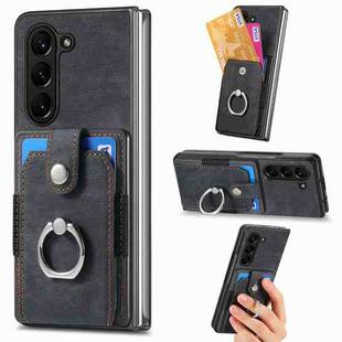 For  Samsung Galaxy Z Fold5 5G Retro Skin-feel Ring Multi-card Wallet Phone Case(Black)