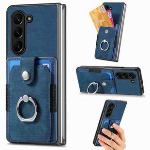 For  Samsung Galaxy Z Fold5 5G Retro Skin-feel Ring Multi-card Wallet Phone Case(Blue)