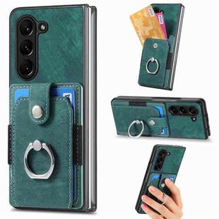 For  Samsung Galaxy Z Fold5 5G Retro Skin-feel Ring Multi-card Wallet Phone Case(Green)