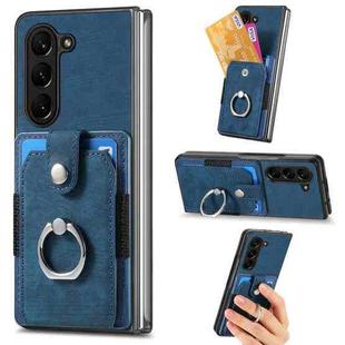 For Samsung Galaxy Z Fold6 5G Retro Skin-feel Ring Multi-card Wallet Phone Case(Blue)