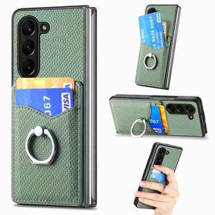 For Samsung Galaxy Z Fold5 5G Carbon Fiber Card Wallet Ring Holder Phone Case(Green)
