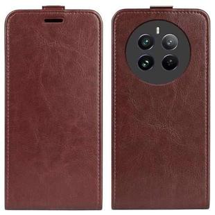 For Realme 12+ 5G R64 Texture Single Vertical Flip Leather Phone Case(Brown)