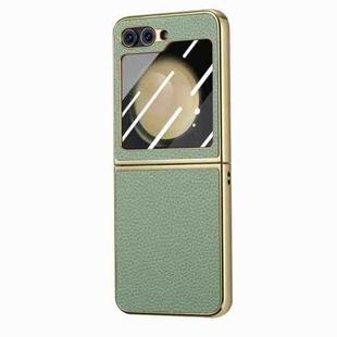 For Samsung Galaxy Z Flip5 5G Electroplated Back Screen Integrated Litchi Texture Phone Case(Green)