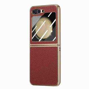 For Samsung Galaxy Z Flip5 5G Electroplated Back Screen Integrated Litchi Texture Phone Case(Red)