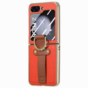 For Samsung Galaxy Z Flip5 5G Brilliant Plating PC Back Screen Integrated Ring Phone Case(Orange)