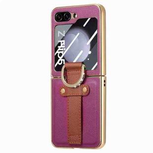 For Samsung Galaxy Z Flip5 5G Brilliant Plating PC Back Screen Integrated Ring Phone Case(Purple)