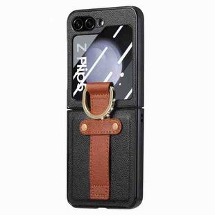 For Samsung Galaxy Z Flip5 5G Brilliant Plating PC Back Screen Integrated Ring Phone Case(Black)