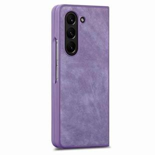 For  Samsung Galaxy Z Fold5 5G Integrated Film Retro Skin Feel Fold Leather Phone Case(Purple)